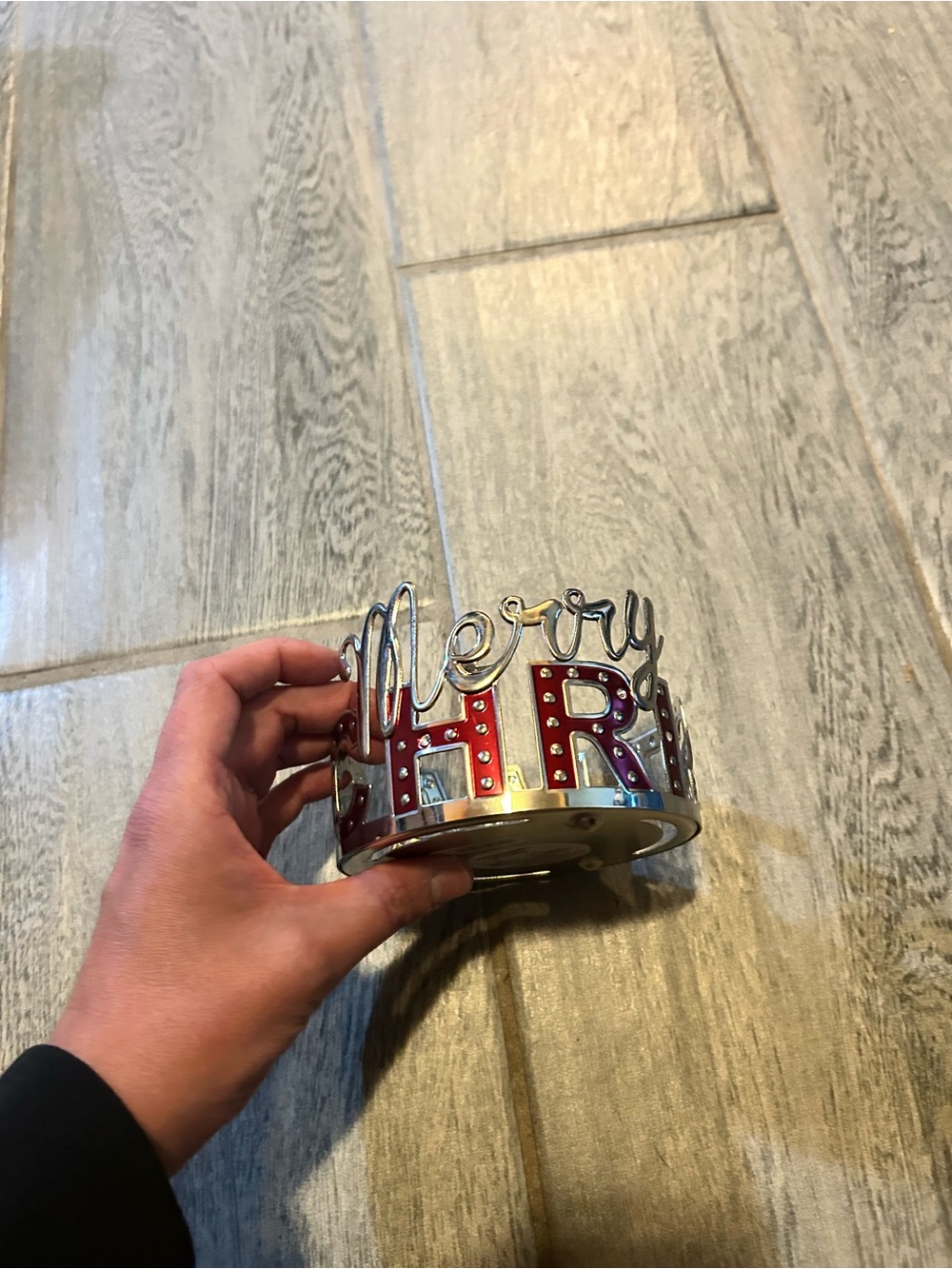 Bath & Body Works Silver and Red 'Merry Christmas' Candle Holder